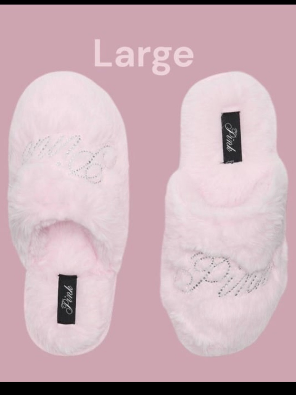 PINK Large PINK TULIP BLING LOGO Faux-Fur Closed-Toe Slippers